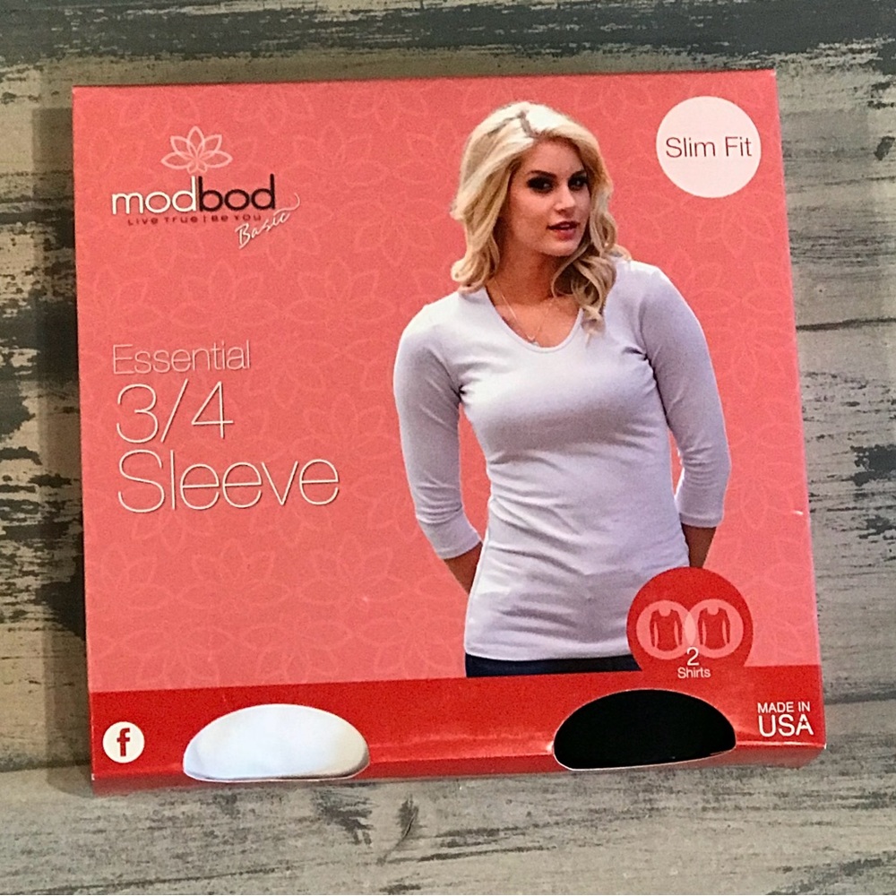 Set includes (1) White & (1) Black Modbod 3/4 sleeve shirts. High quality, USA